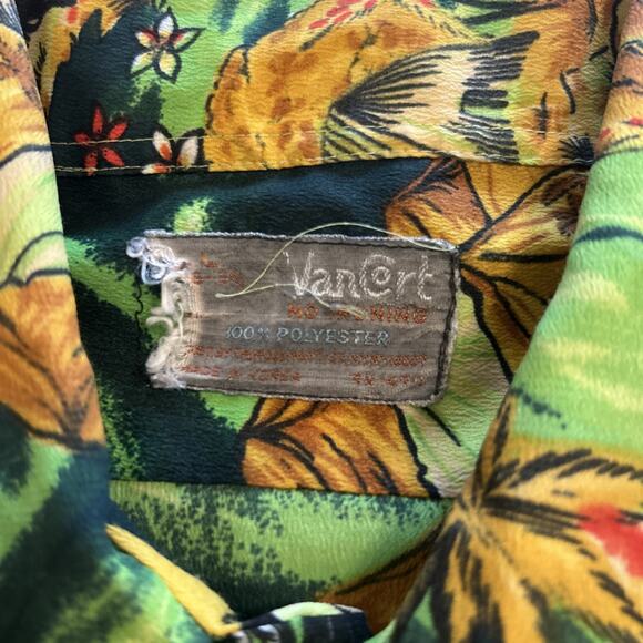 Vintage 1970s Van Cort Men Sz Large Shirt Islander Hawaiian Print Pointed Collar - Picture 13 of 16